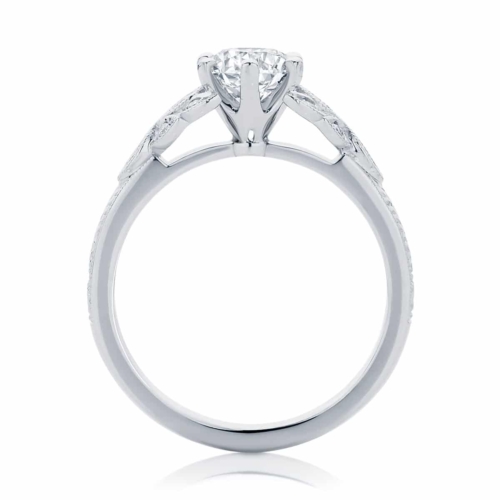 Round Engraved Engagement Ring Platinum | Morning Star II