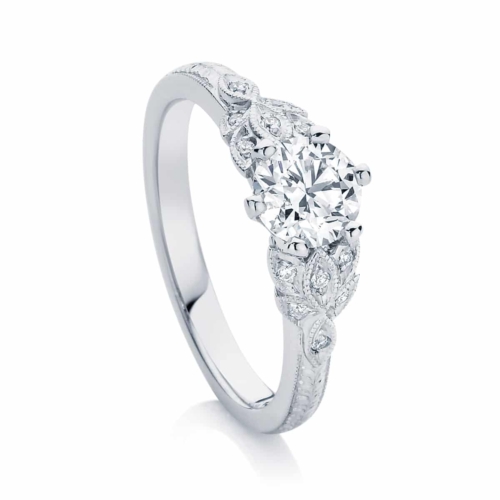 Round Engraved Engagement Ring Platinum | Morning Star II