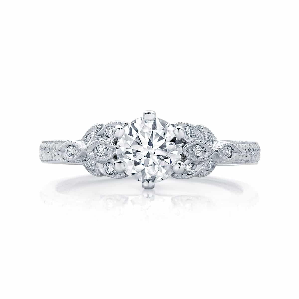 Round Engraved Engagement Ring White Gold | Morning Star II