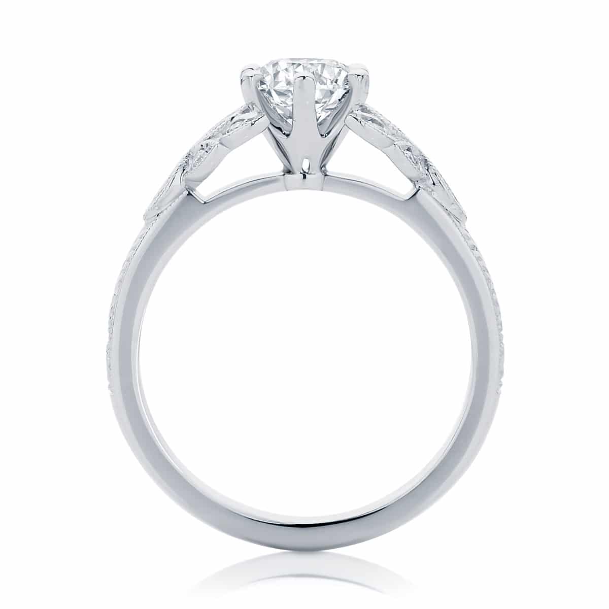 Round Engraved Engagement Ring White Gold | Morning Star II