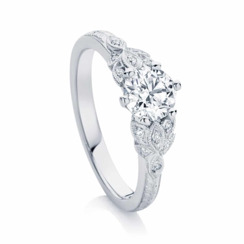 Round Engraved Engagement Ring White Gold | Morning Star II