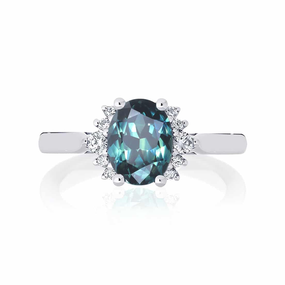 Teal sapphire engagement ring