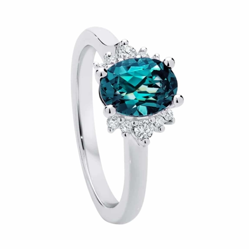 Teal sapphire engagement ring