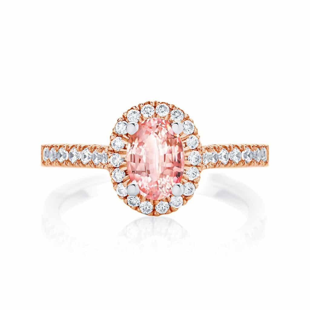 Peach Sapphire Engagement Ring Rose Gold | Peach Rosetta