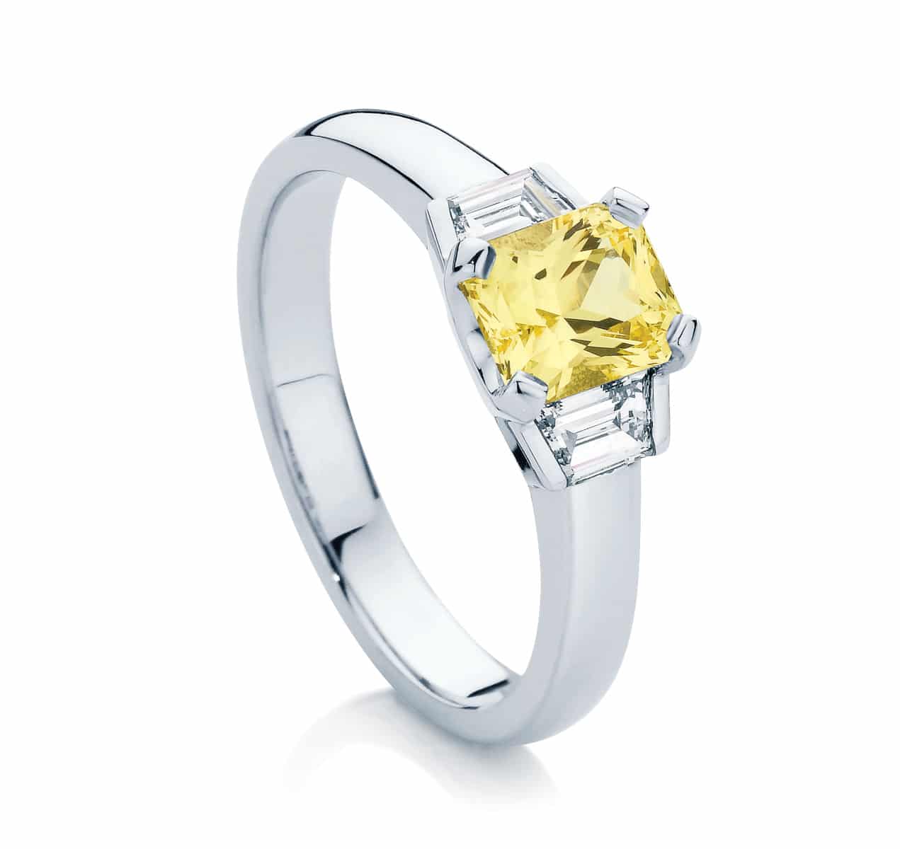 Radiant Three Stone Engagement Ring Platinum | Radiance