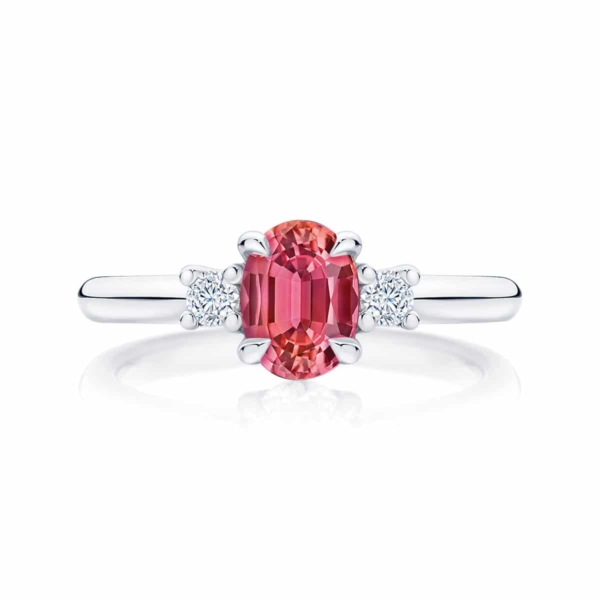 Oval Three Stone Engagement Ring Platinum | Rose Trio