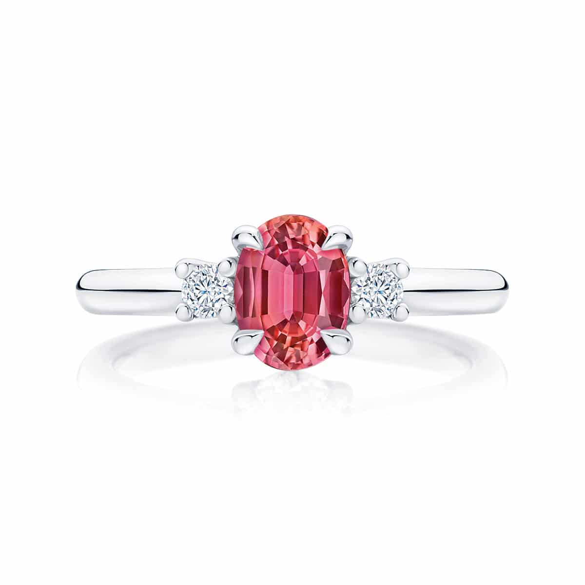 Oval Three Stone Engagement Ring Platinum | Rose Trio