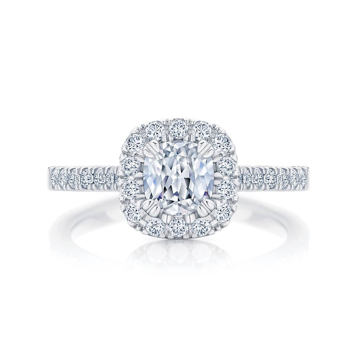 Cushion Halo Engagement Ring Platinum | Rosetta