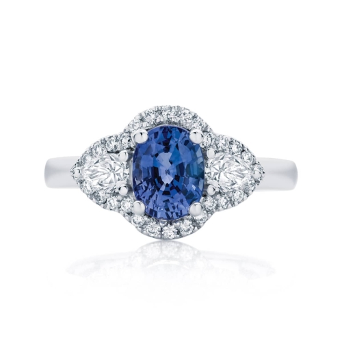 Oval Three Stone Engagement Ring Platinum | Rosetta Trio