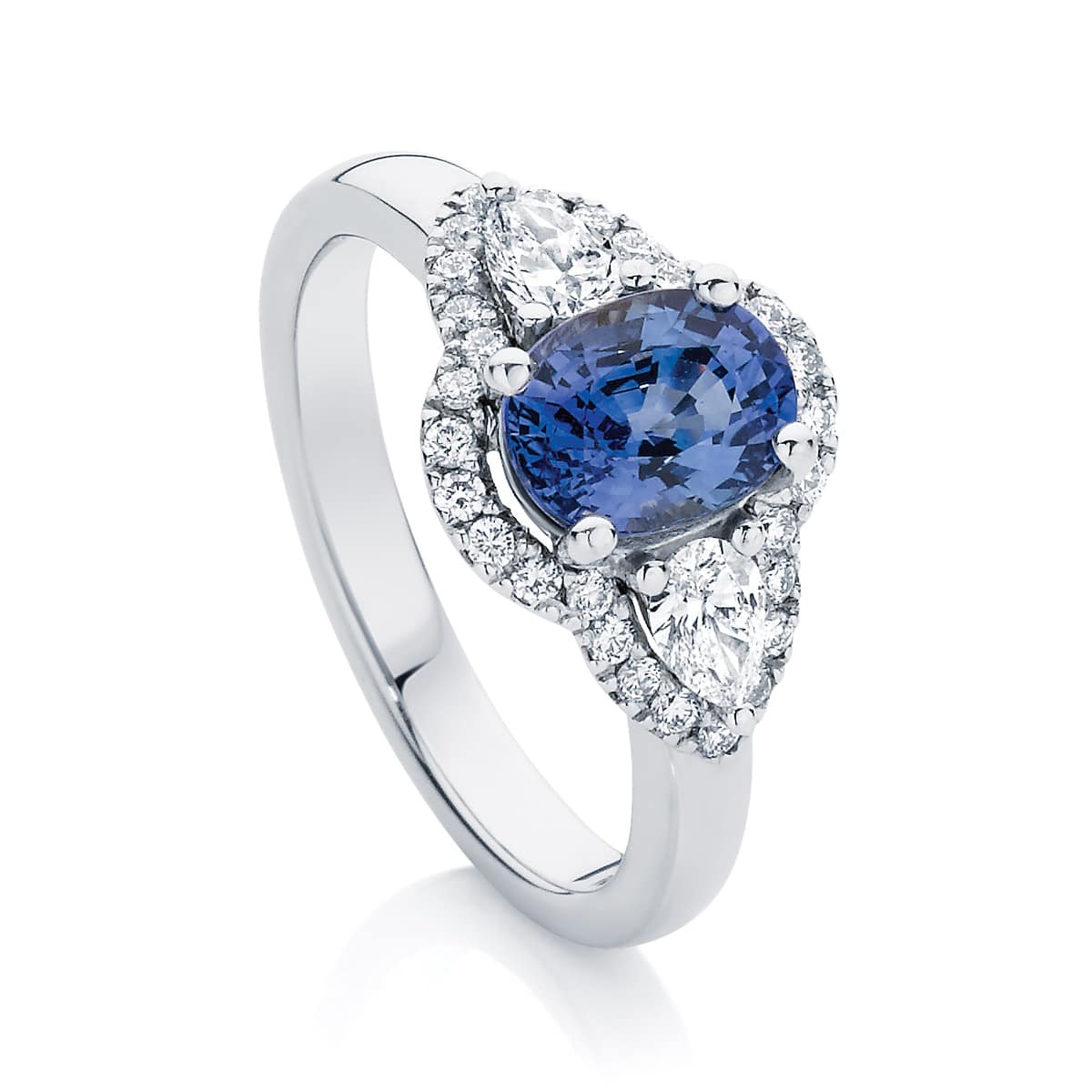 Oval Three Stone Engagement Ring Platinum | Rosetta Trio