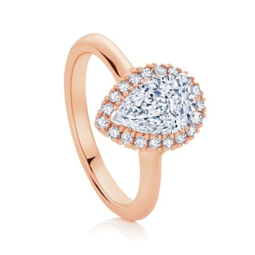 Pear Halo Engagement Ring Rose Gold | Snow Drop