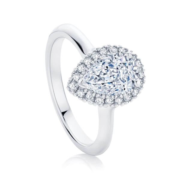 Pear Halo Engagement Ring White Gold | Snow Drop