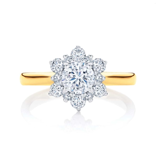 Round Halo Engagement Ring Yellow Gold | Snowflake