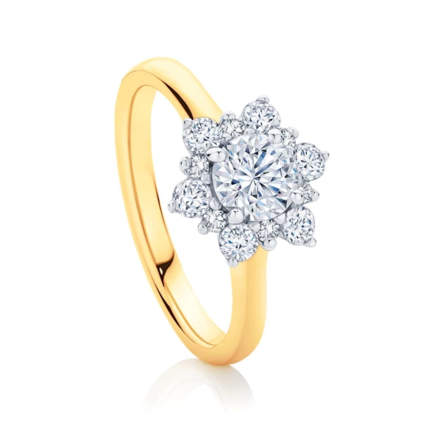 Round Halo Engagement Ring Yellow Gold | Snowflake