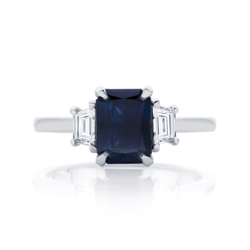 Emerald Three Stone Engagement Ring Platinum | Soiree