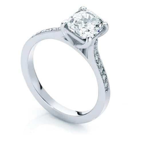 Cushion Side Stones Engagement Ring Platinum | Sweet Pea