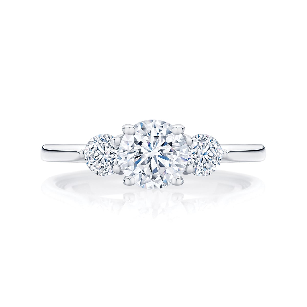 Round Three Stone Engagement Ring Platinum | Swing Trio