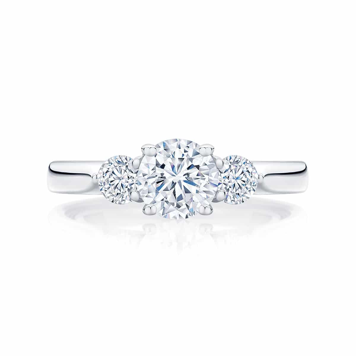 Round Three Stone Engagement Ring Platinum | Swing Trio