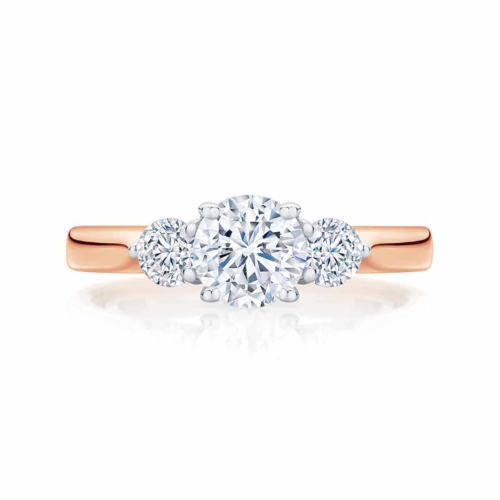 Round Three Stone Engagement Ring Rose Gold | Swing Trio