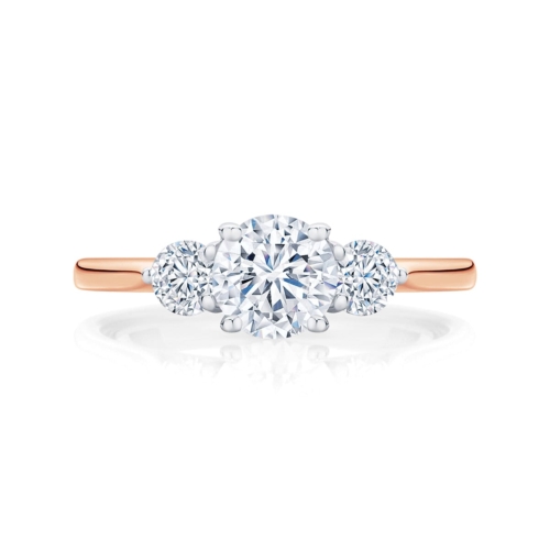 Round Three Stone Engagement Ring Rose Gold | Swing Trio