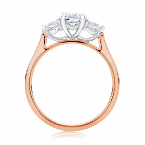 Round Three Stone Engagement Ring Rose Gold | Swing Trio