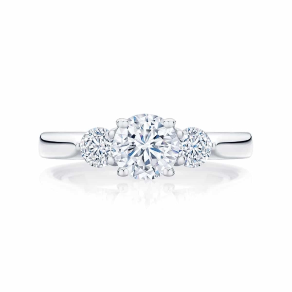 Round Three Stone Engagement Ring White Gold | Swing Trio