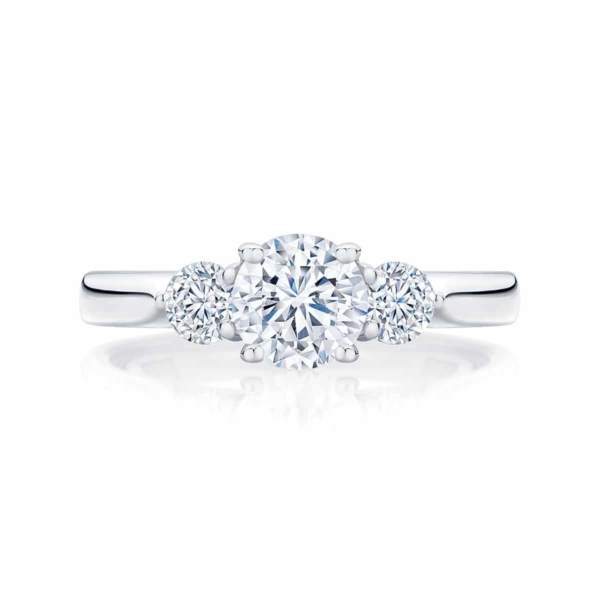 Round Three Stone Engagement Ring White Gold | Swing Trio