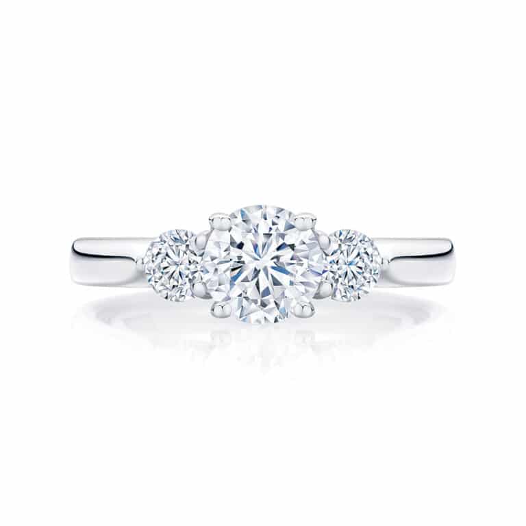 Round Three Stone Engagement Ring White Gold | Swing Trio