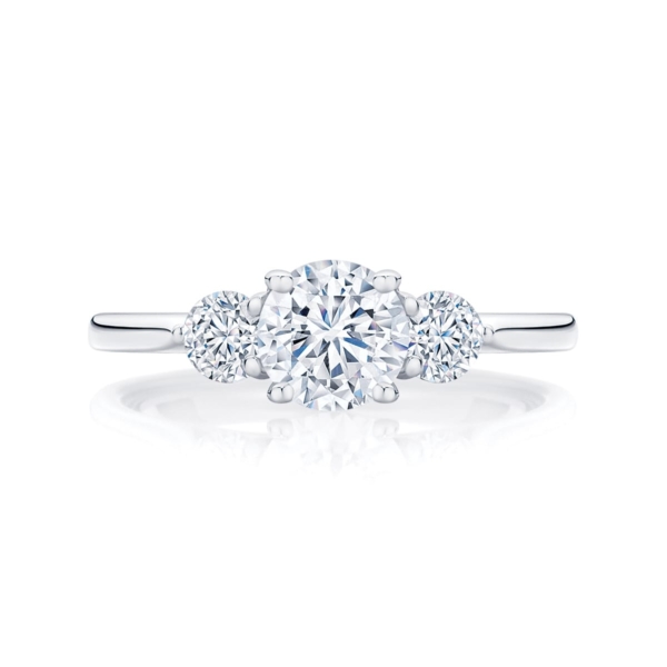 Round Three Stone Engagement Ring White Gold | Swing Trio