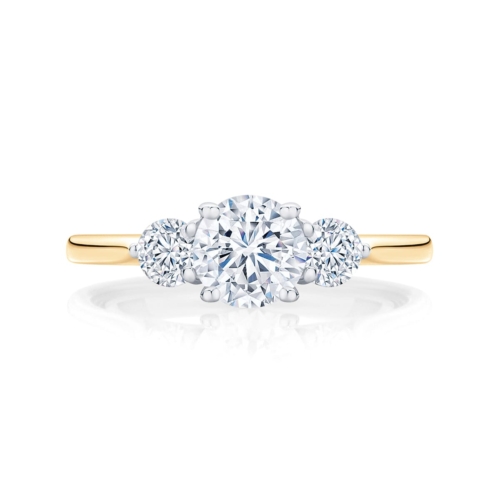 Round Three Stone Engagement Ring Yellow Gold | Swing Trio