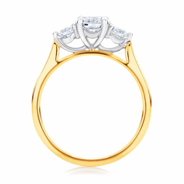 Round Three Stone Engagement Ring Yellow Gold | Swing Trio