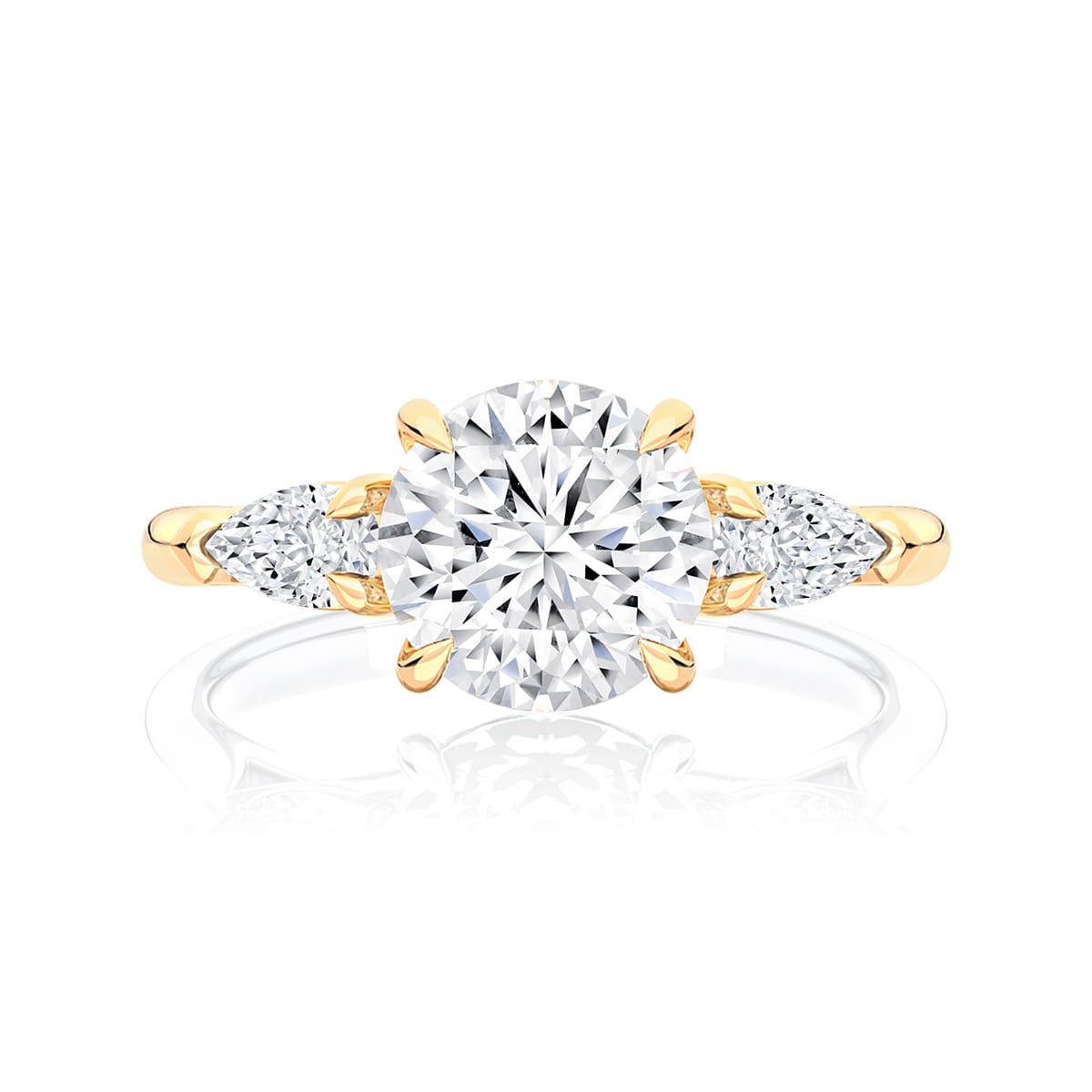 Round Three Stone Engagement Ring Yellow Gold | Trilogy