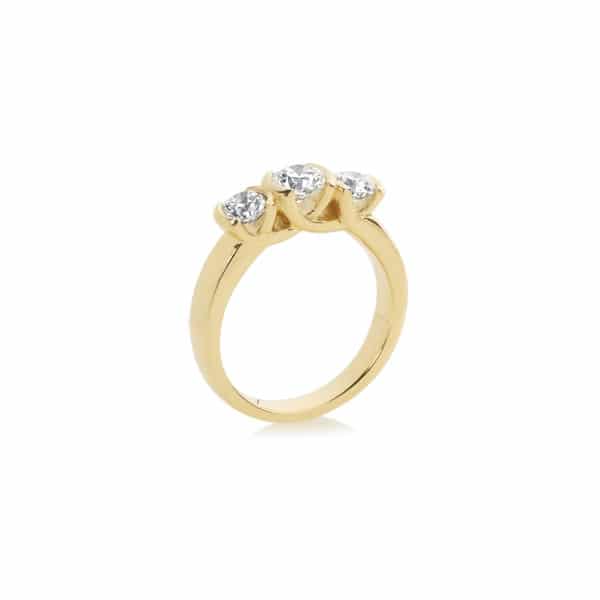 Round Three Stone Engagement Ring Yellow Gold | Trilogy