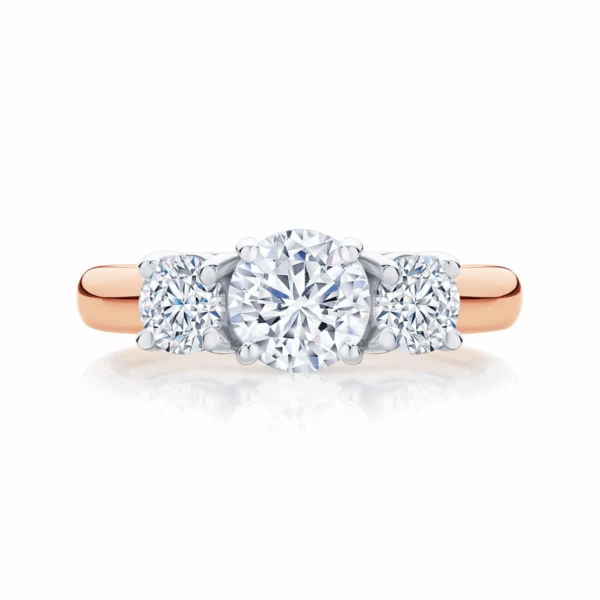 Round Three Stone Engagement Ring Rose Gold | Trio