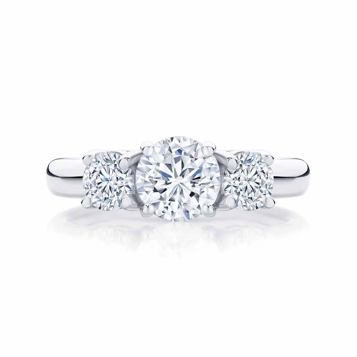 Round Three Stone Engagement Ring White Gold | Trio