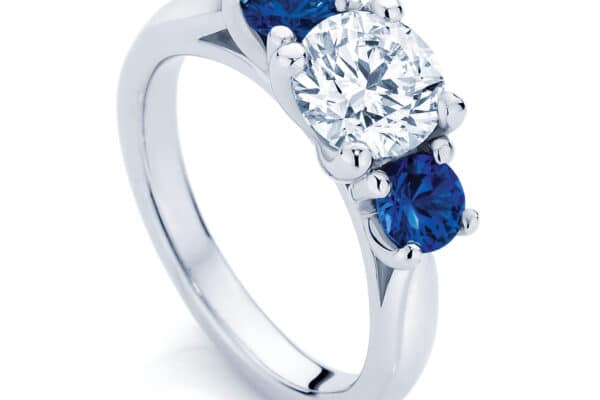 3-stone Ring With Diamond and Half Moon Sapphires - Sholdt Jewelry Design