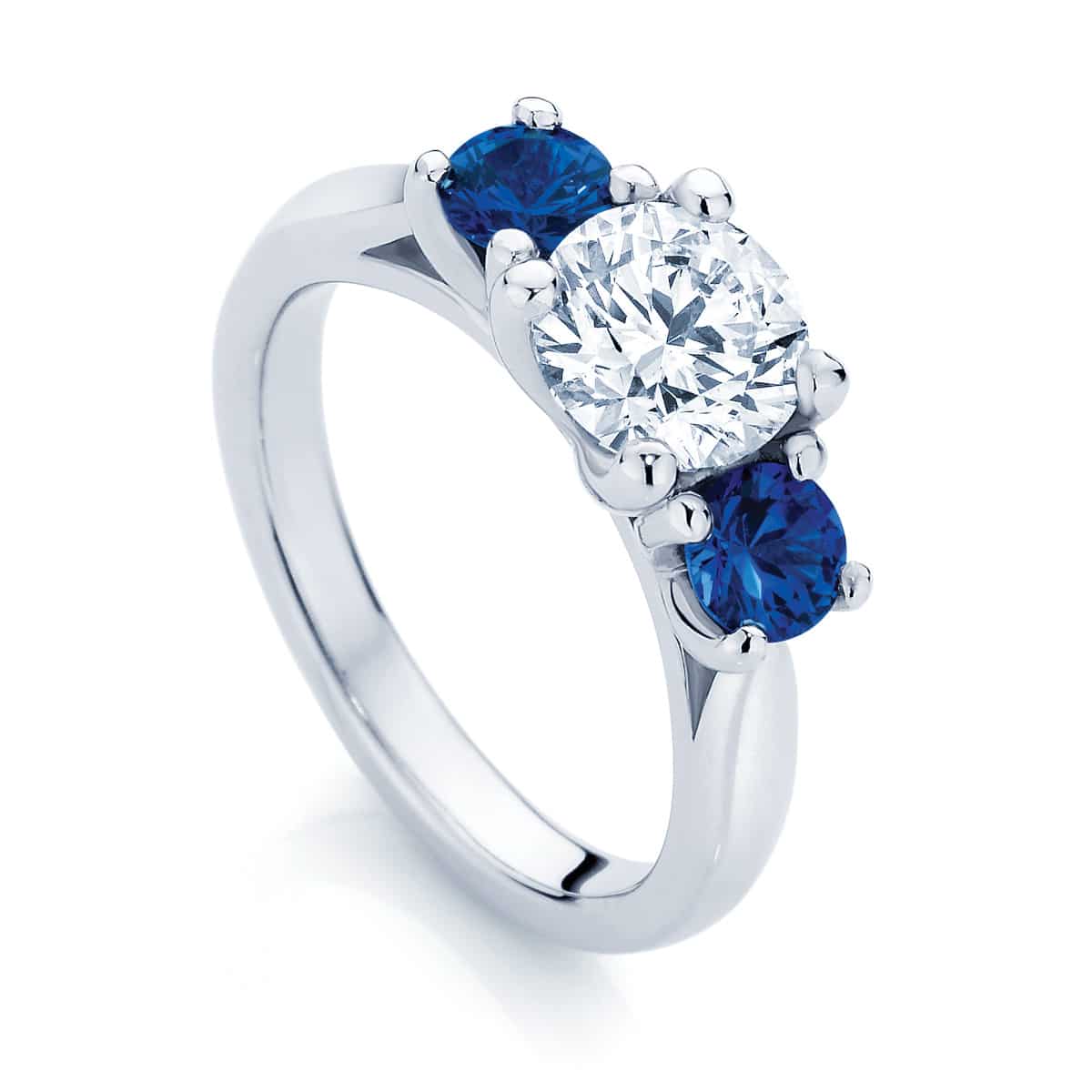 Round Three Stone Engagement Ring White Gold | Trio with Sapphire