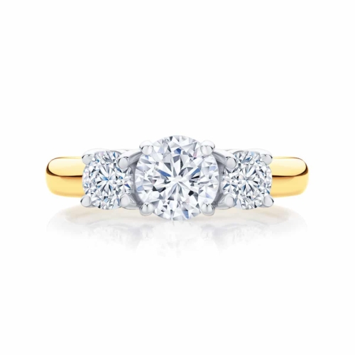 Round Three Stone Engagement Ring Yellow Gold | Trio