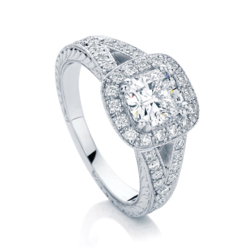 Cushion Engraved Engagement Ring Platinum | Victoria