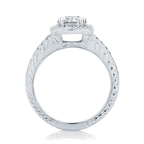 Cushion Engraved Engagement Ring Platinum | Victoria