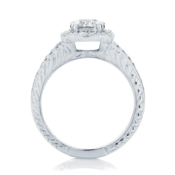 Cushion Engraved Engagement Ring White Gold | Victoria