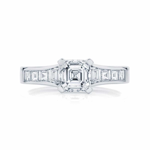 Asscher Side Stones Engagement Ring Platinum | Zen