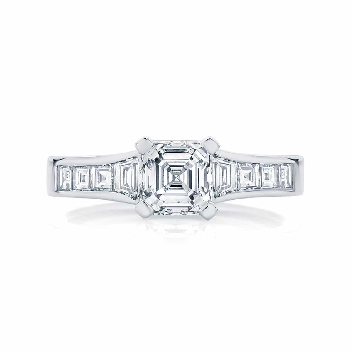 Asscher Side Stones Engagement Ring White Gold | Zen