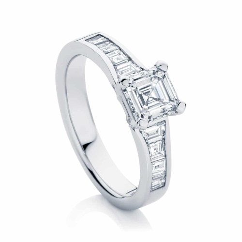 Asscher Side Stones Engagement Ring White Gold | Zen