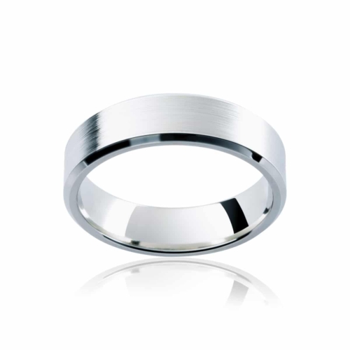 Mens White Gold Wedding Ring|Bevelled Edge