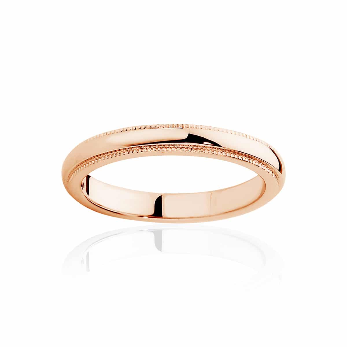 Womens Classic Rose Gold Wedding Ring|Fine Millgrain