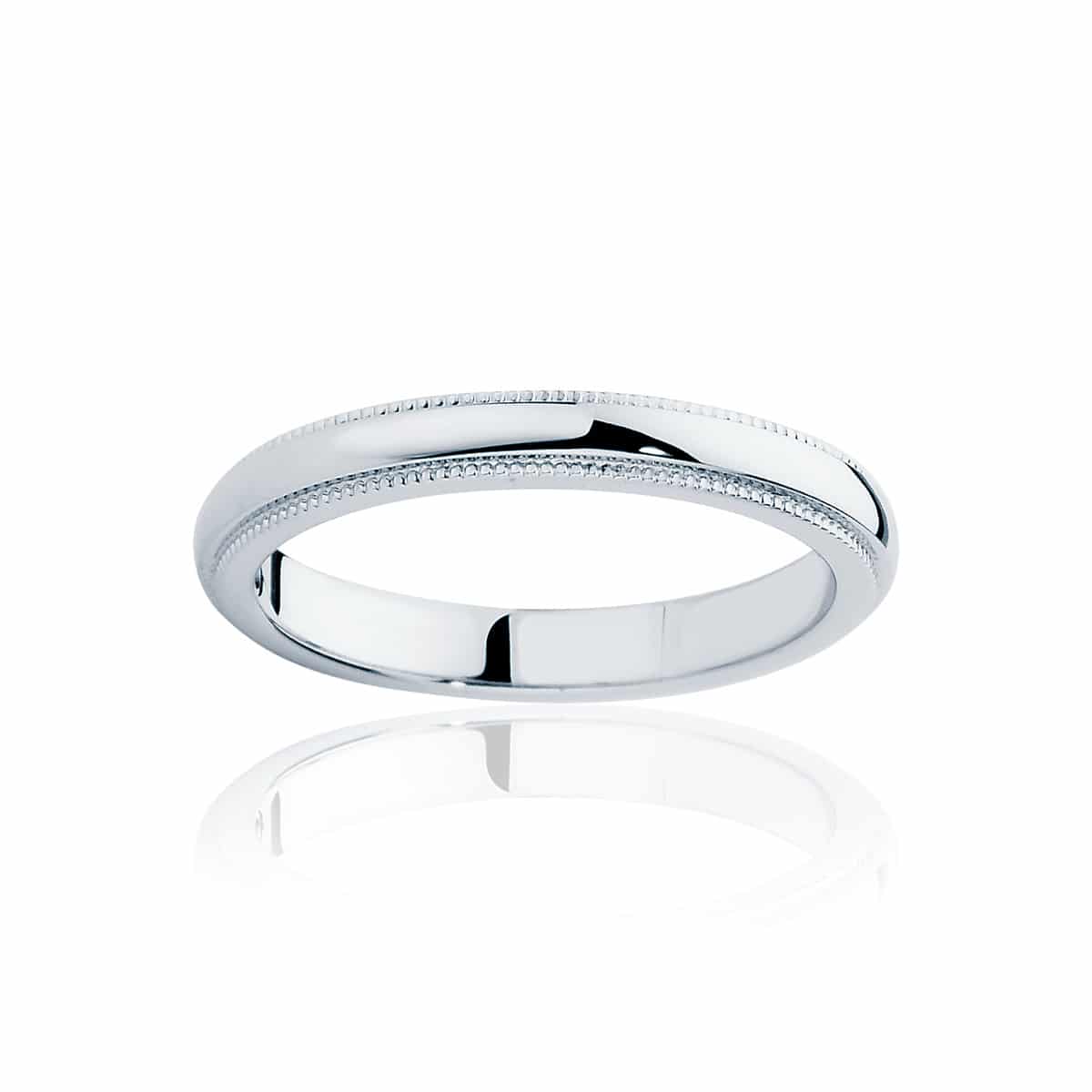 Womens Classic White Gold Wedding Ring|Fine Millgrain