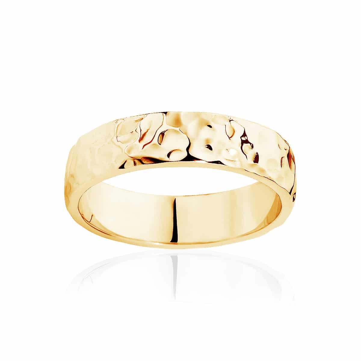 Mens Yellow Gold Wedding Ring|Hammertone