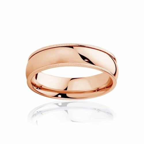 Mens Classic Vintage Rose Gold Wedding Ring|Millgrain