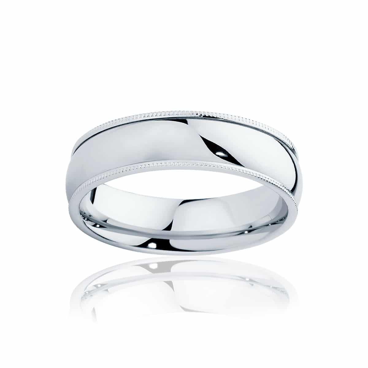 Mens Classic Vintage White Gold Wedding Ring|Millgrain